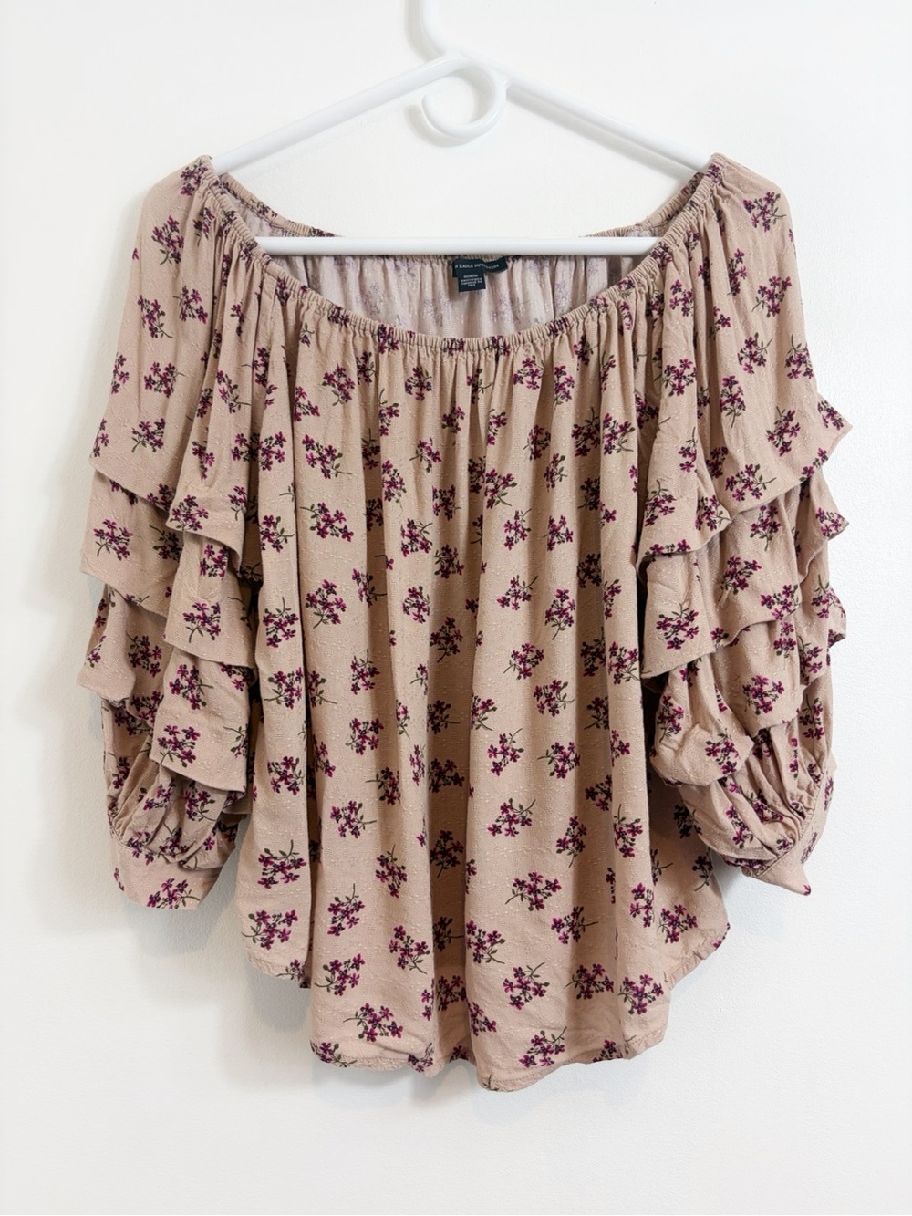 American Eagle Outfitters Floral Off Shoulder Tiered Sleeve Cottagecore Top